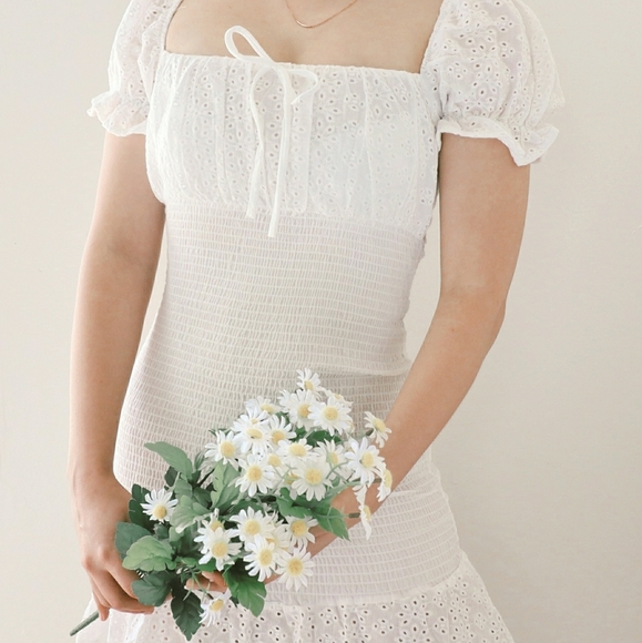 Smocked White Mini Dress - Picture 3 of 6